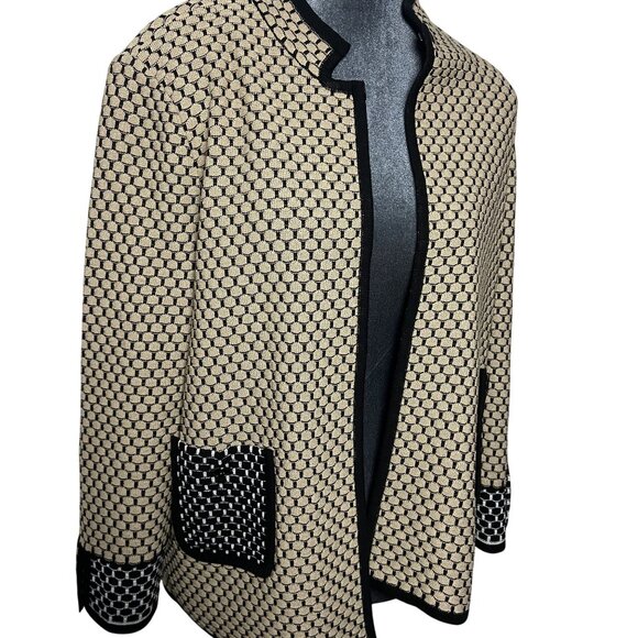 Ming Wang Womens Medium Beige & Black Textured Knit Open Front Jacket - Picture 13 of 15